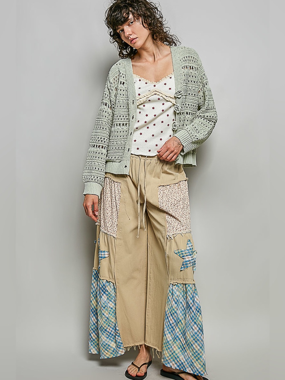 POL Lime Green Open-Knit Cardigan | 3D Floral Button Front Sweater | Boho ποΈ - Picture 1 of 7